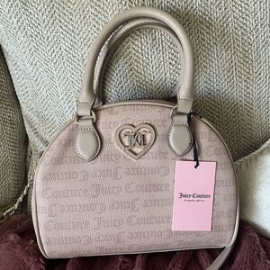 NWT! Juicy Couture Flawless Dome Satchel/Crossbody Purse, Gothic Dots Cafe Beige